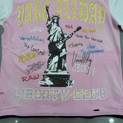 Vintage Liberty Graphic Tee – Pink Streetwear Short Sleeve T-Shirt