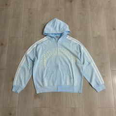 Rough Play Rhinestone Zip Hoodie Light Blue