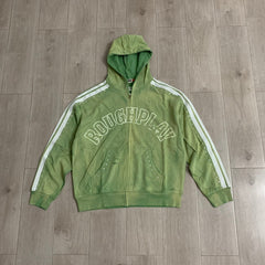 Rough Play Rhinestone Zip Hoodie Sage Green