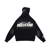 Retro Distressed Print Loose Fit Streetwear Black Hoodie