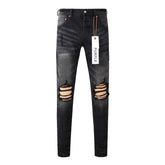 Purple Jeans New Fashion Men Black Jeans Distressed Hole Unique Personality