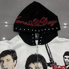 VARE All Day Streetwear Vintage Graphic Zip-Up Hoodie