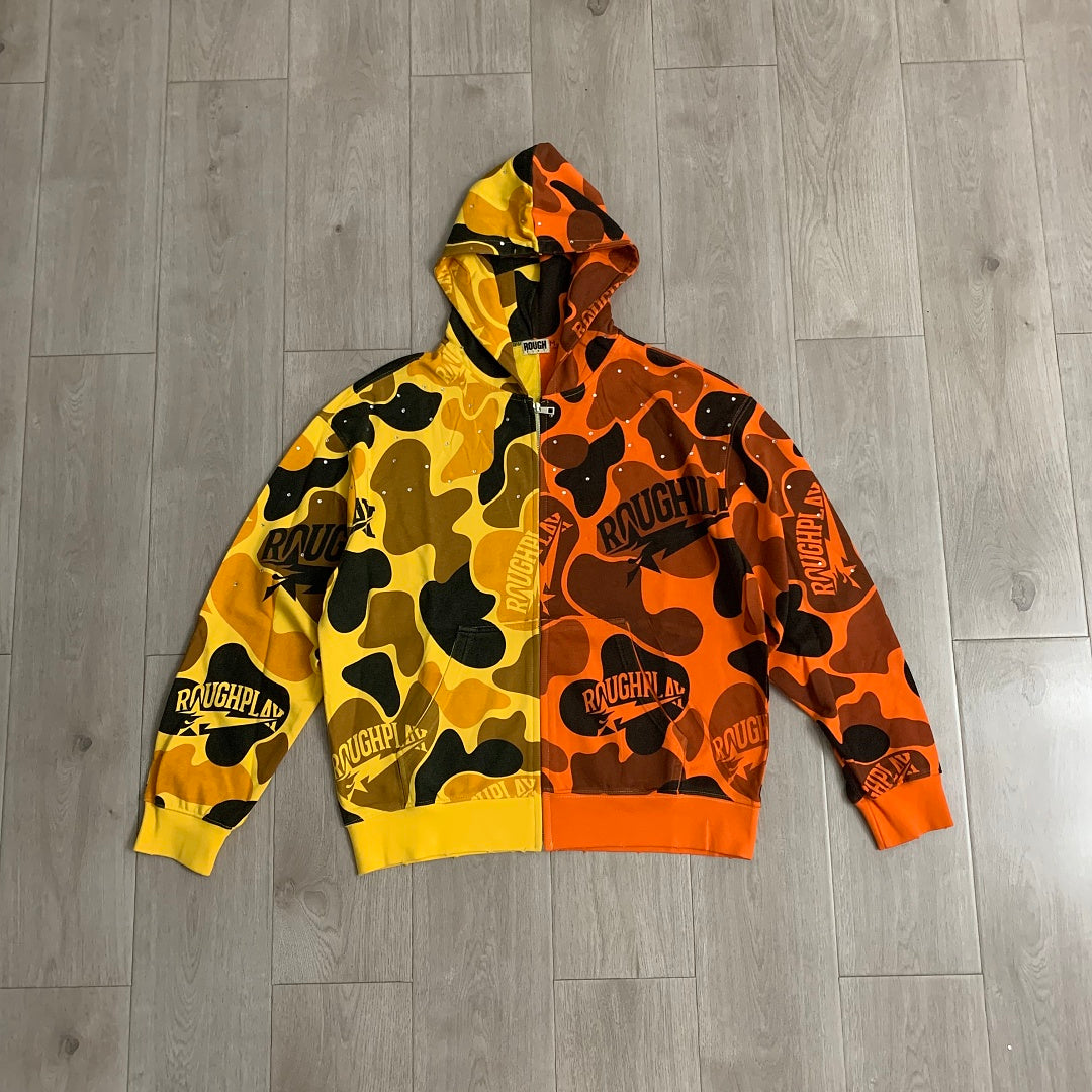 Rough Play Split Camo Zip Hoodie | Yellow / Orange