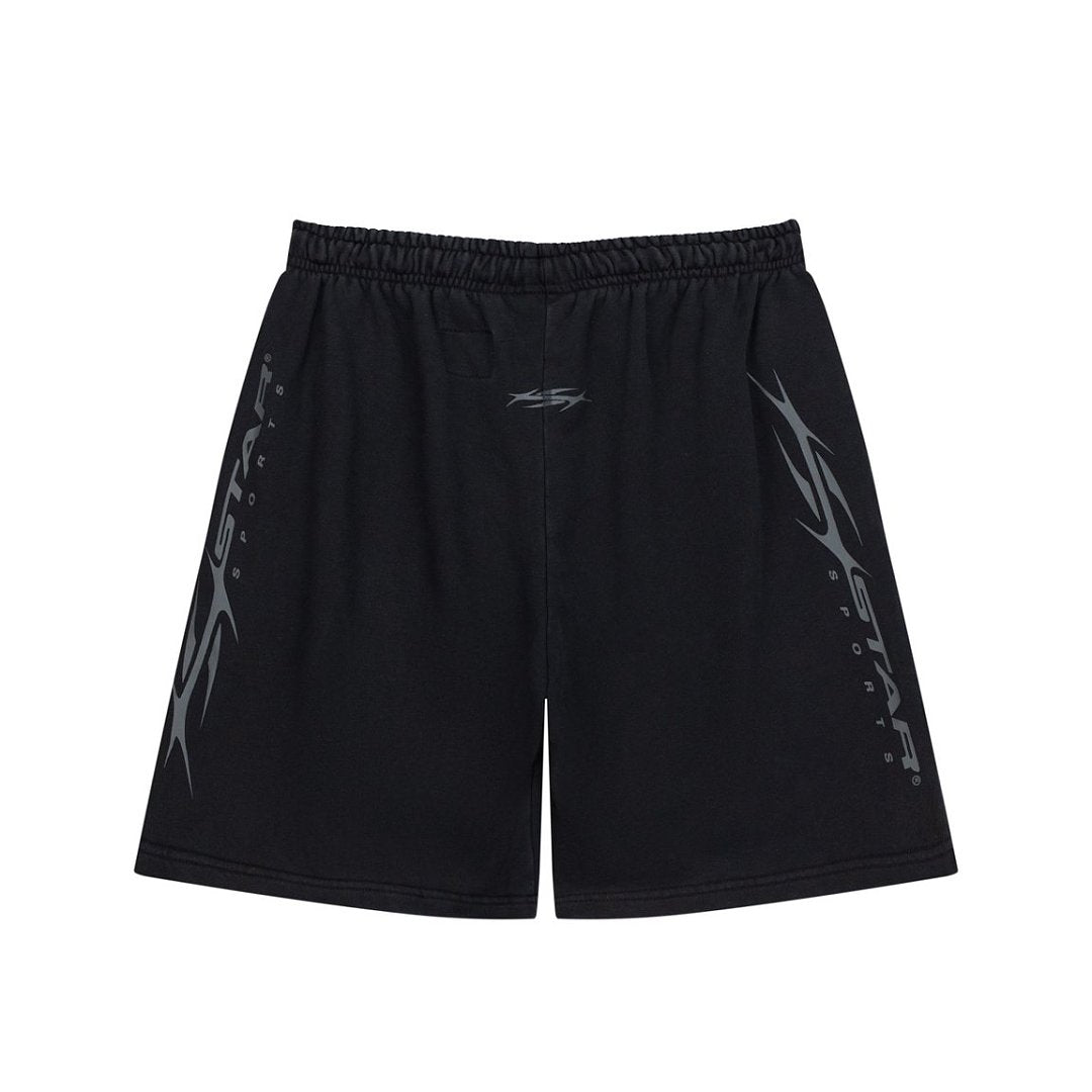 Black Side Letter Graphic Drawstring Loose Street‑Wear Shorts