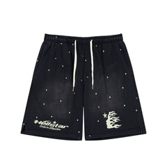 Retro Distressed Star Print Elastic Waist Loose‑Fit Men’s Casual Shorts
