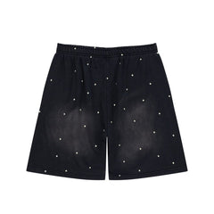 Retro Distressed Star Print Elastic Waist Loose‑Fit Men’s Casual Shorts