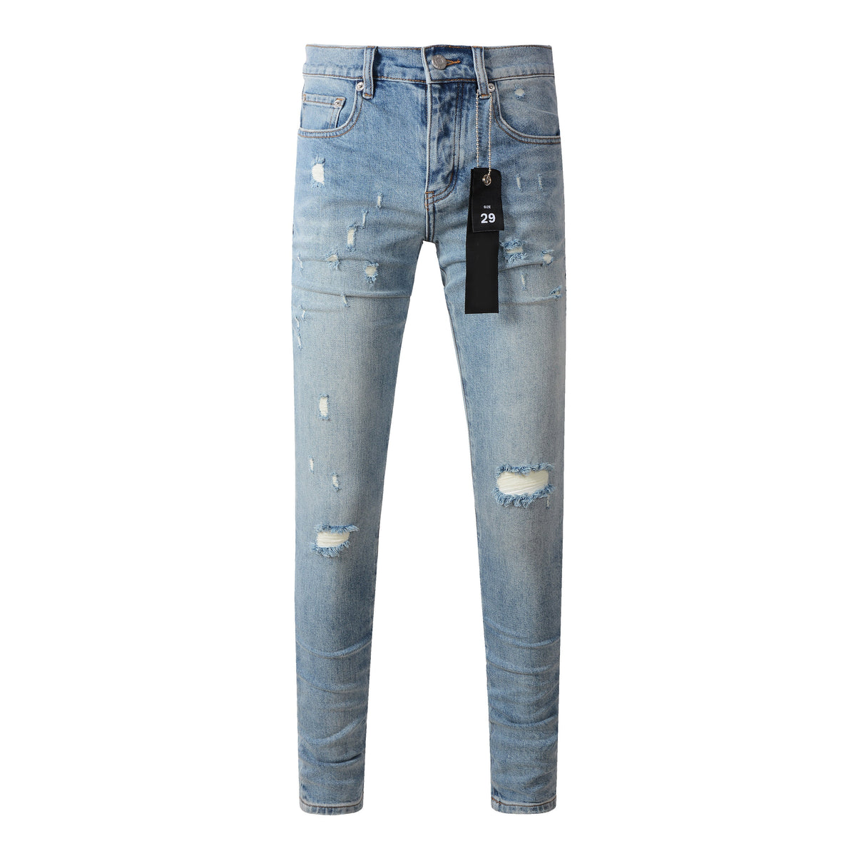 Purple Jeans Fashionable Blue Ripped Jeans 9075 Featuring Distressed Design