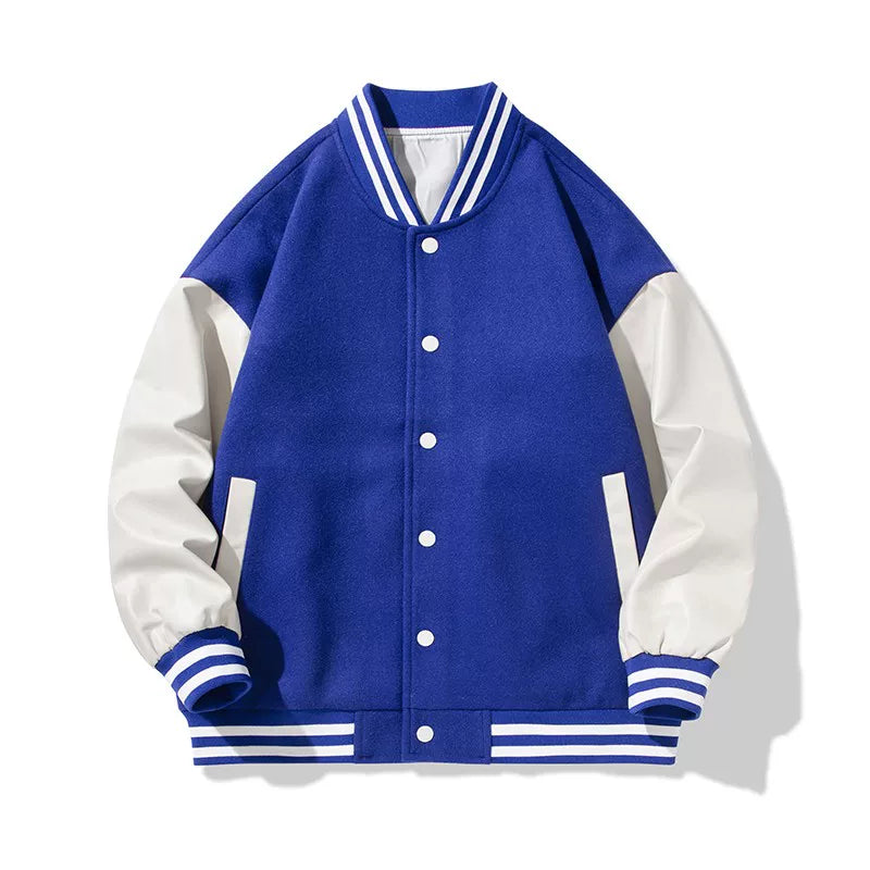 Royal Blue Color‑Block Varsity Jacket