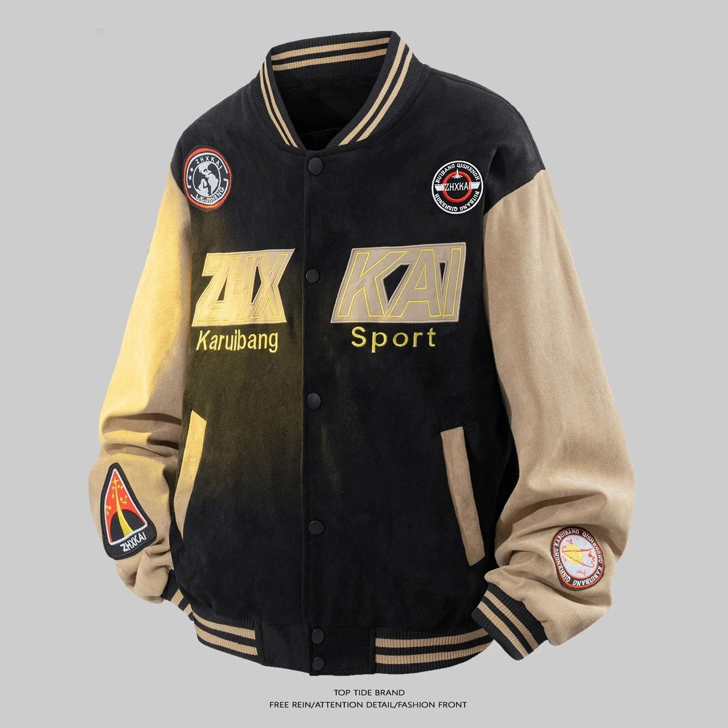 Black Graphic Patched Varsity Jacket