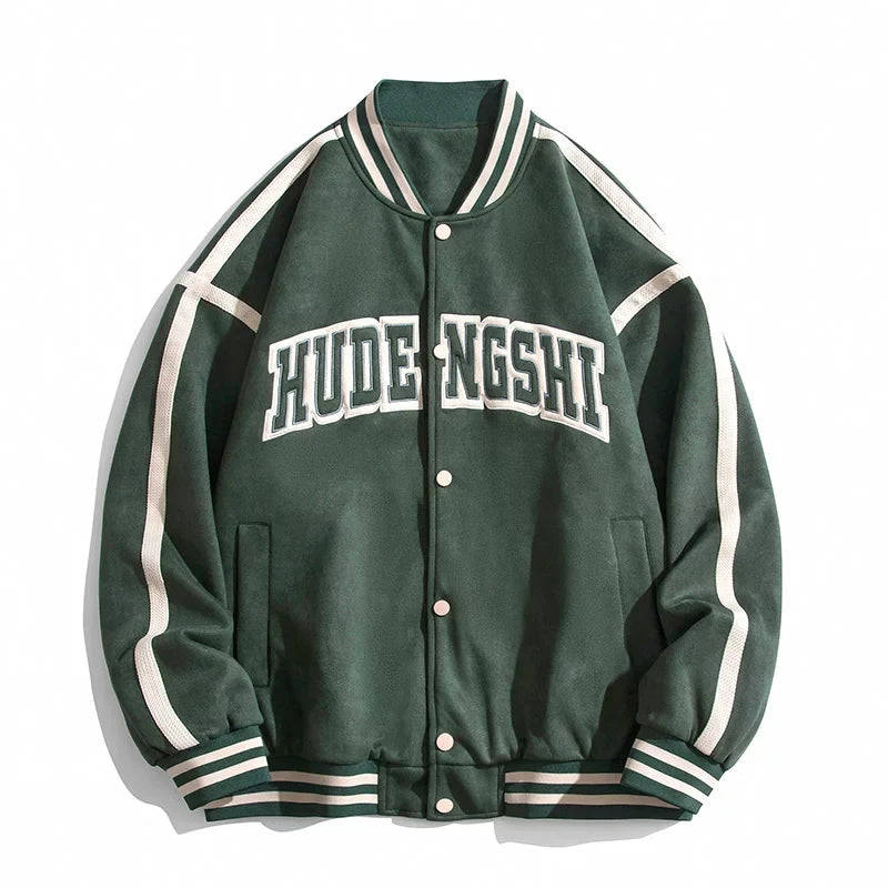 Dark Green Letter Embroidered Varsity Jacket