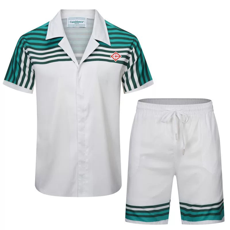 Casablanca Green Striped Shoulder & Hem Set - White / Dark Green