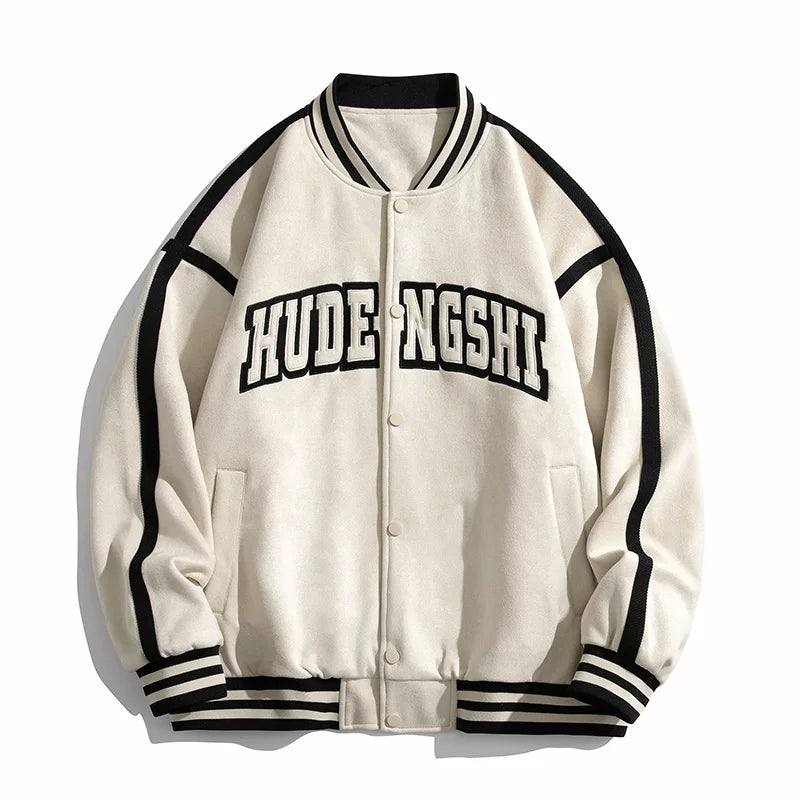 Khaki Letter Embroidered Varsity Jacket