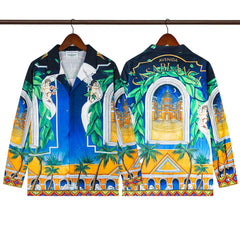 Casablanca Avenida Architectural Arch & Palm Silk-Style Shirt - Navy / Gold