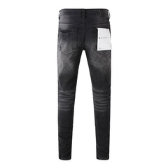 Purple Jeans  New Fashion Men Black Jeans Distressed Hole Unique Personality