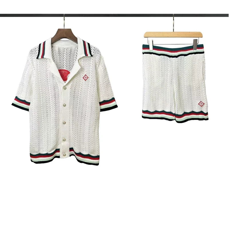 Casablanca Red & Green Tipped Knit Set - White / Red / Dark Green