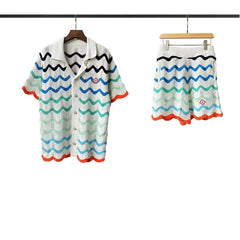 Casablanca Multi-Wave Zigzag Knit Set - White / Blue / Green / Orange