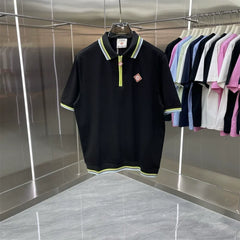 Casablanca Lime Accent Knit Polo Shirt - Black