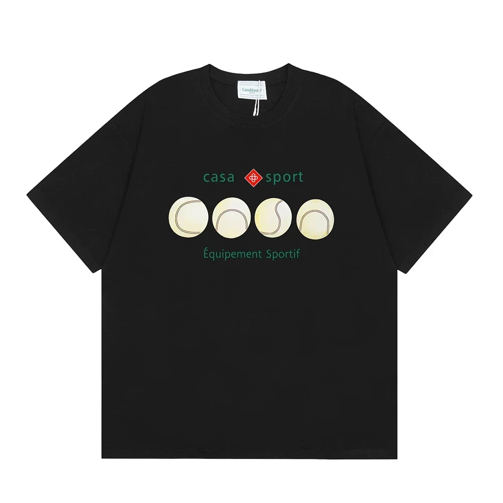 Casablanca Sport Tennis Ball Row T-Shirt - Black